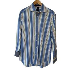 Tailorbyrd Blue Stripe Button Shirt Classic Business Flip Cuff size large